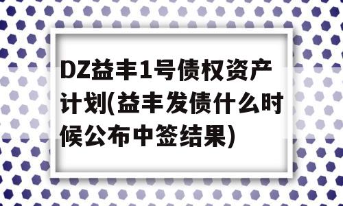 DZ益丰1号债权资产计划(益丰发债什么时候公布中签结果)