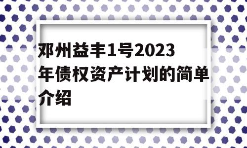 邓州益丰1号2023年债权资产计划的简单介绍