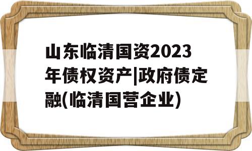 山东临清国资2023年债权资产|政府债定融(临清国营企业)