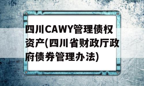 四川CAWY管理债权资产(四川省财政厅政府债券管理办法)