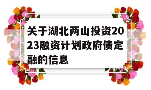 关于湖北两山投资2023融资计划政府债定融的信息