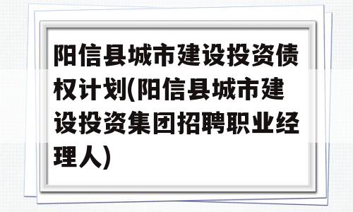 阳信县城市建设投资债权计划(阳信县城市建设投资集团招聘职业经理人)