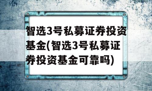 智选3号私募证券投资基金(智选3号私募证券投资基金可靠吗)