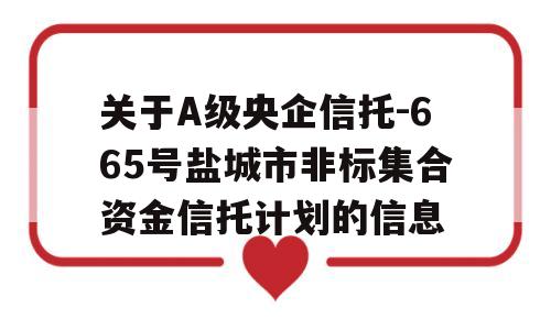 关于A级央企信托-665号盐城市非标集合资金信托计划的信息