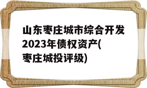 山东枣庄城市综合开发2023年债权资产(枣庄城投评级)