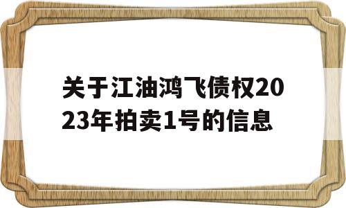 关于江油鸿飞债权2023年拍卖1号的信息