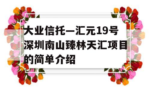 大业信托—汇元19号深圳南山臻林天汇项目的简单介绍