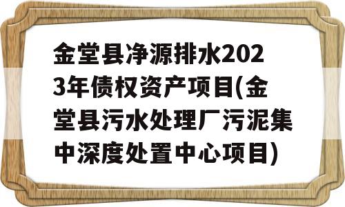 金堂县净源排水2023年债权资产项目(金堂县污水处理厂污泥集中深度处置中心项目)