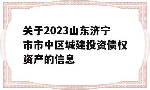 关于2023山东济宁市市中区城建投资债权资产的信息