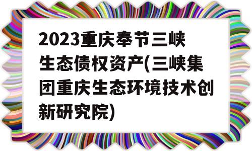 2023重庆奉节三峡生态债权资产(三峡集团重庆生态环境技术创新研究院)