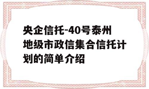 央企信托-40号泰州地级市政信集合信托计划的简单介绍