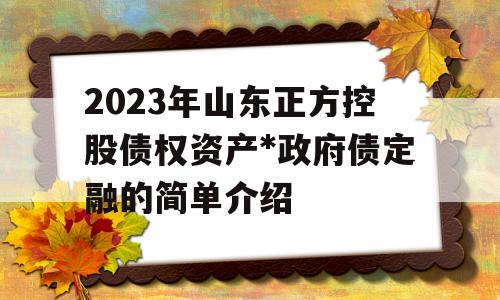 2023年山东正方控股债权资产*政府债定融的简单介绍