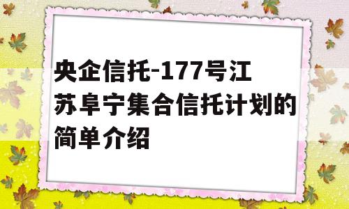 央企信托-177号江苏阜宁集合信托计划的简单介绍