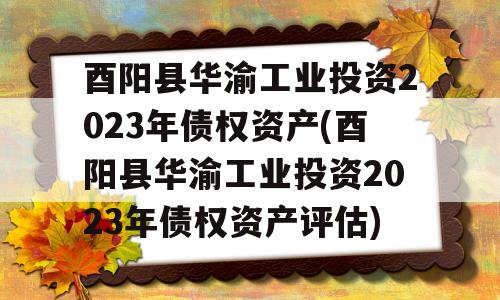 酉阳县华渝工业投资2023年债权资产(酉阳县华渝工业投资2023年债权资产评估)