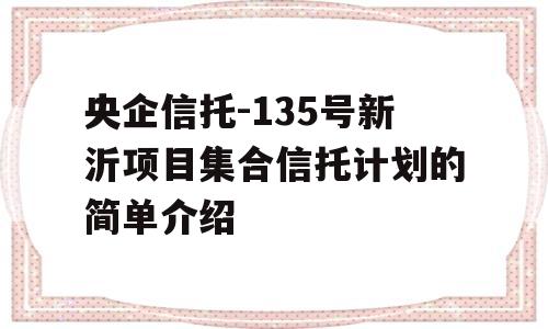 央企信托-135号新沂项目集合信托计划的简单介绍