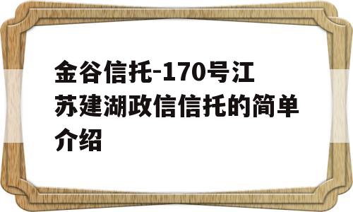 金谷信托-170号江苏建湖政信信托的简单介绍