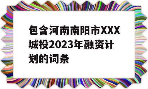 包含河南南阳市XXX城投2023年融资计划的词条