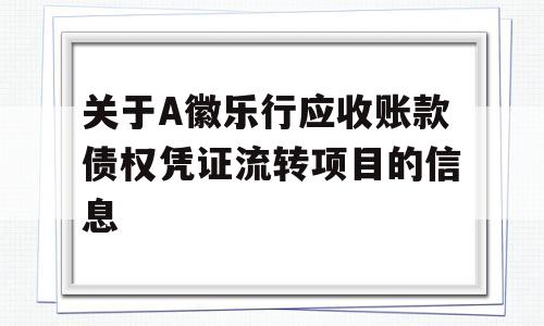 关于A徽乐行应收账款债权凭证流转项目的信息