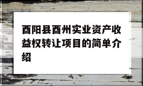 酉阳县酉州实业资产收益权转让项目的简单介绍