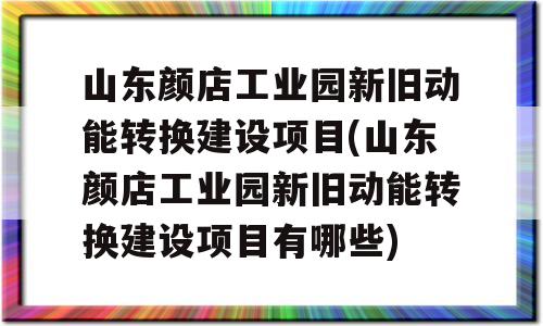 山东颜店工业园新旧动能转换建设项目(山东颜店工业园新旧动能转换建设项目有哪些)