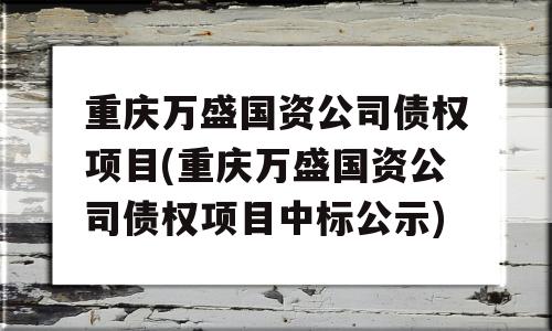 重庆万盛国资公司债权项目(重庆万盛国资公司债权项目中标公示)