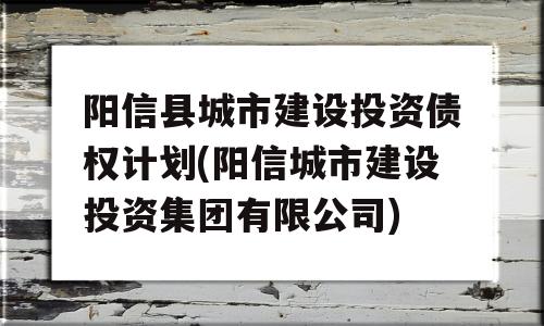 阳信县城市建设投资债权计划(阳信城市建设投资集团有限公司)