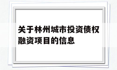 关于林州城市投资债权融资项目的信息