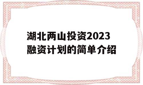 湖北两山投资2023融资计划的简单介绍