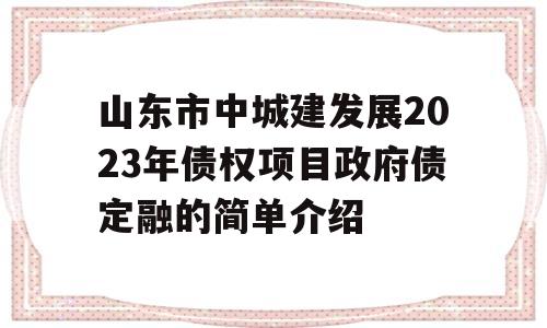 山东市中城建发展2023年债权项目政府债定融的简单介绍