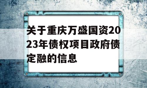 关于重庆万盛国资2023年债权项目政府债定融的信息