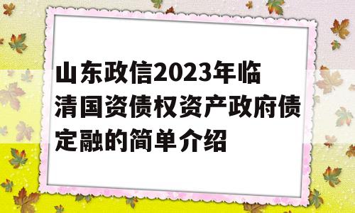 山东政信2023年临清国资债权资产政府债定融的简单介绍