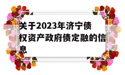 关于2023年济宁债权资产政府债定融的信息