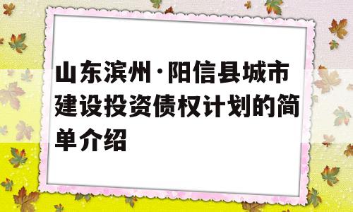 山东滨州·阳信县城市建设投资债权计划的简单介绍