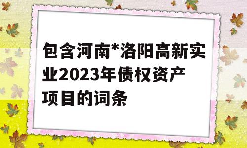 包含河南*洛阳高新实业2023年债权资产项目的词条