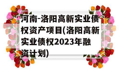 河南-洛阳高新实业债权资产项目(洛阳高新实业债权2023年融资计划)