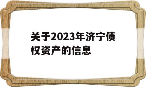 关于2023年济宁债权资产的信息