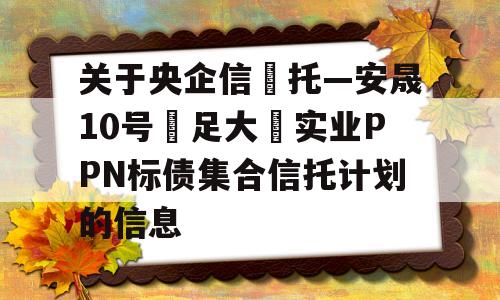 关于央企信‬托—安晟10号‮足大‬实业PPN标债集合信托计划的信息