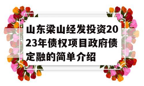 山东梁山经发投资2023年债权项目政府债定融的简单介绍