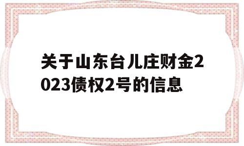 关于山东台儿庄财金2023债权2号的信息