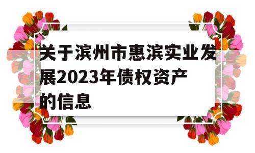 关于滨州市惠滨实业发展2023年债权资产的信息