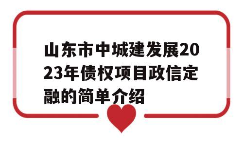 山东市中城建发展2023年债权项目政信定融的简单介绍