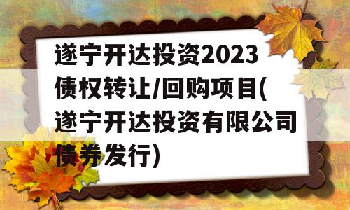 遂宁开达投资2023债权转让/回购项目(遂宁开达投资有限公司债券发行)