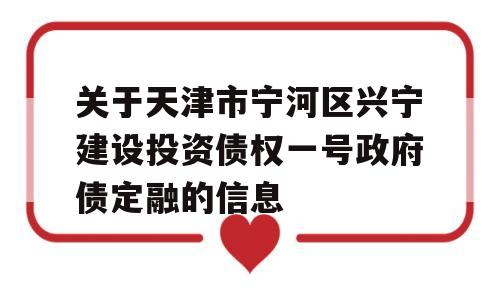 关于天津市宁河区兴宁建设投资债权一号政府债定融的信息