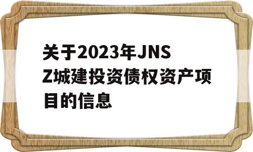 关于2023年JNSZ城建投资债权资产项目的信息