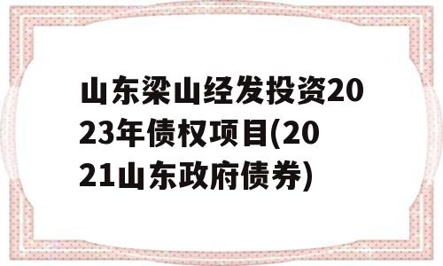 山东梁山经发投资2023年债权项目(2021山东政府债券)