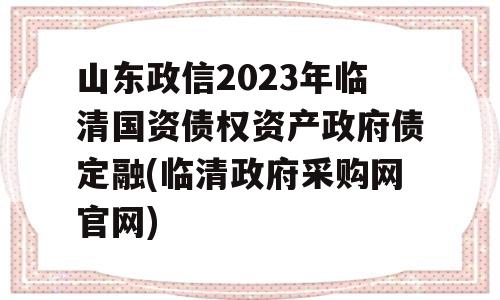 山东政信2023年临清国资债权资产政府债定融(临清政府采购网官网)