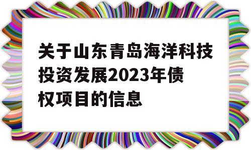 关于山东青岛海洋科技投资发展2023年债权项目的信息