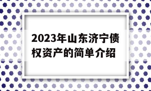 2023年山东济宁债权资产的简单介绍