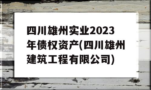 四川雄州实业2023年债权资产(四川雄州建筑工程有限公司)