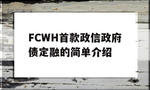 FCWH首款政信政府债定融的简单介绍